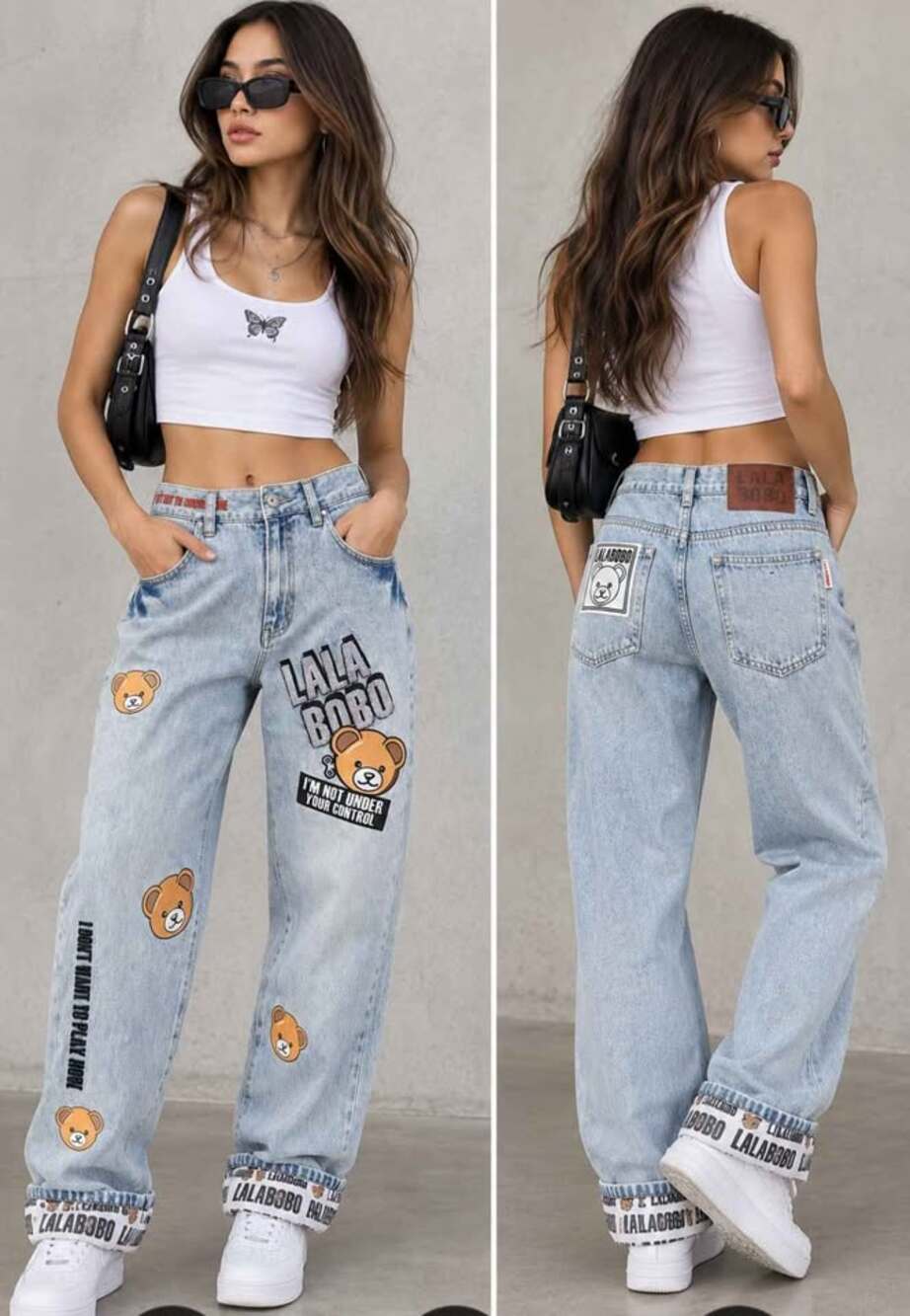LALABOBO Teddy Bear Sequin Y2K Jeans 🧸 Rare Statement Denim